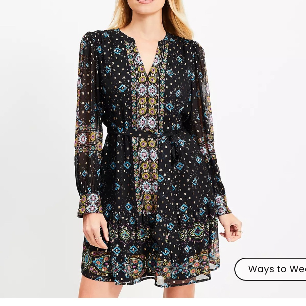 NWT LOFT Foil Baroque Flounce Mini Dress